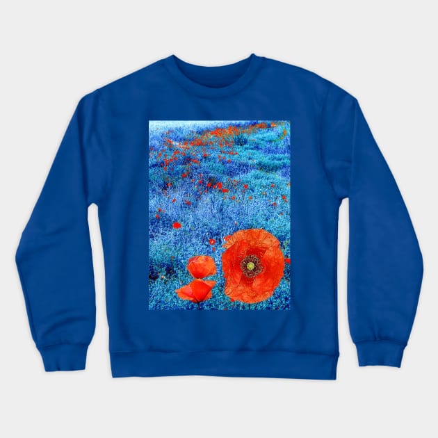 Blue Field Poppies Crewneck Sweatshirt by danieljanda